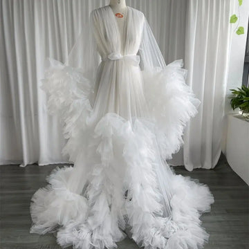 MQTIME  -  White Bridal Robe Maternity Dresses Women Long Tulle Bathrobe Dress Photo Shoot Birthday Bride Wed Fluffy Party Sleepwear